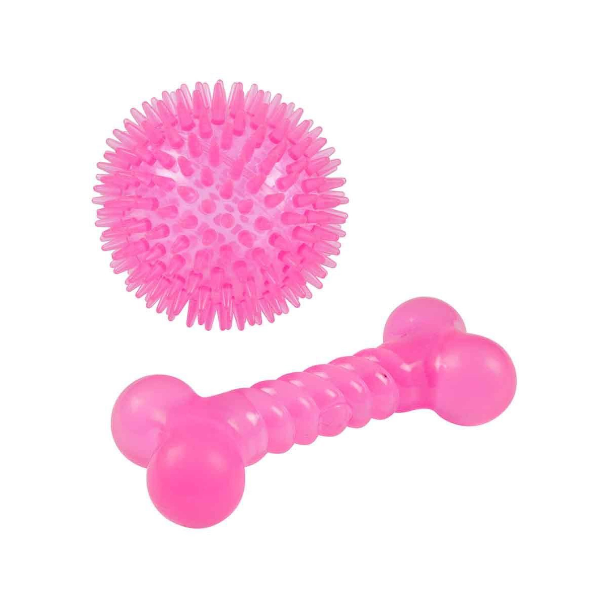 Voir la diapositive 1 : LOVE STORY Lot de 2 Jouets pour Chien  Balle & Os  13cm Rose