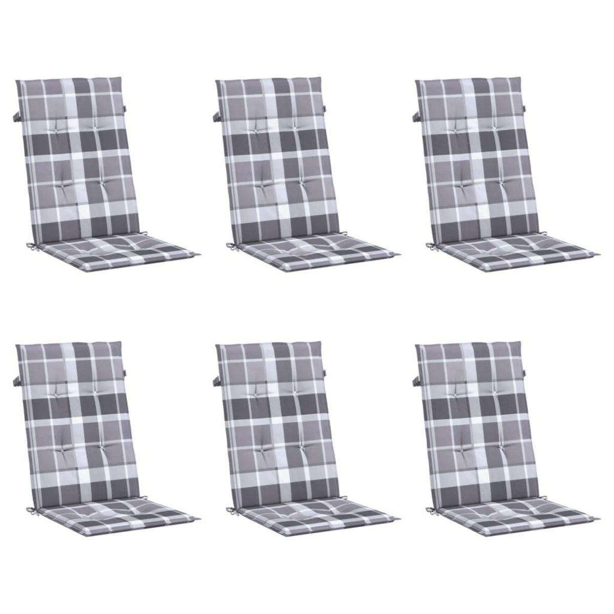 VIDAXL Coussins de chaise jardin a dossier haut lot de 6 carreaux gris