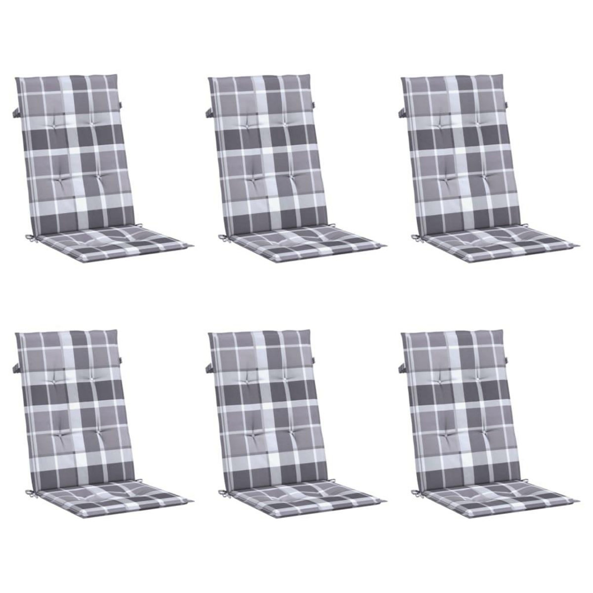 VIDAXL Coussins de chaise jardin a dossier haut lot de 6 carreaux gris