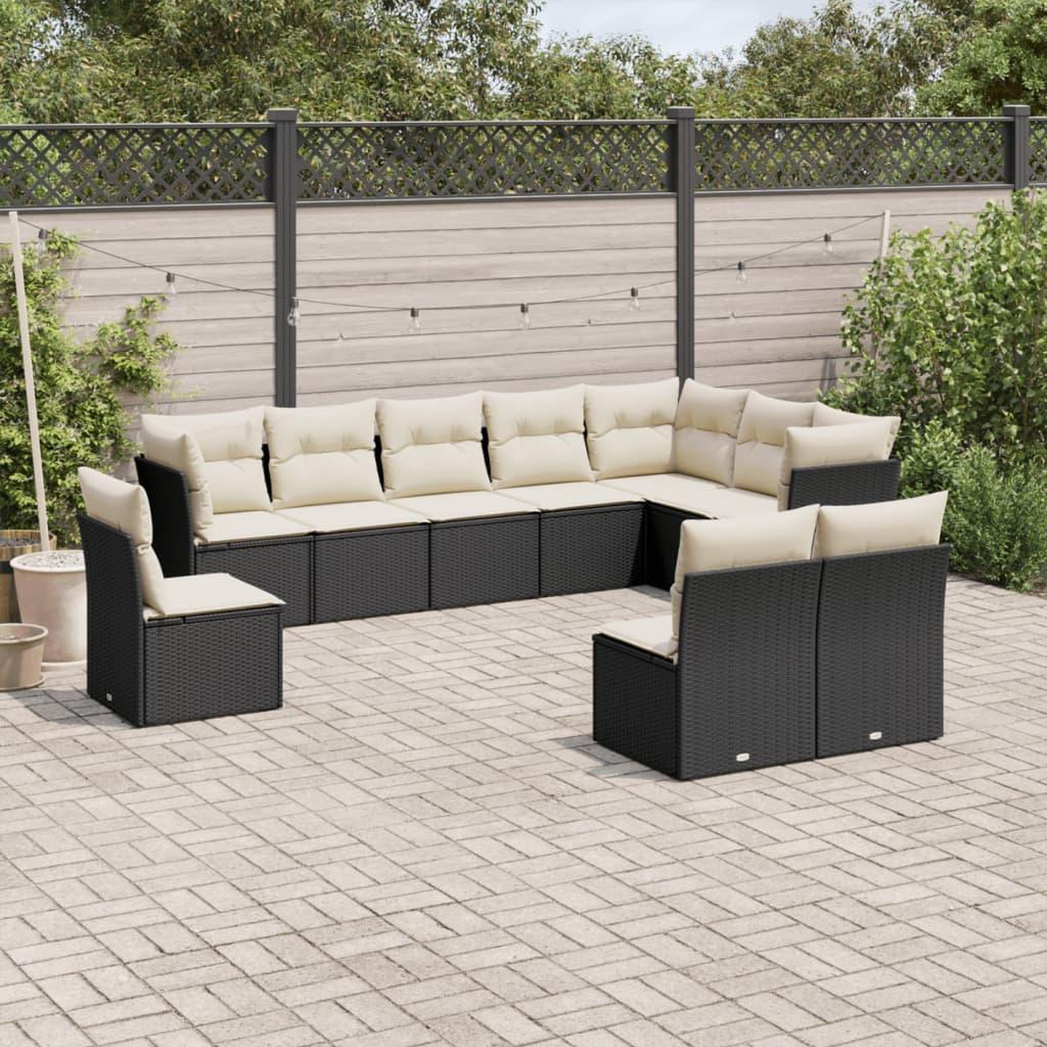 VIDAXL Salon de jardin 10 pcs avec coussins noir resine tressee