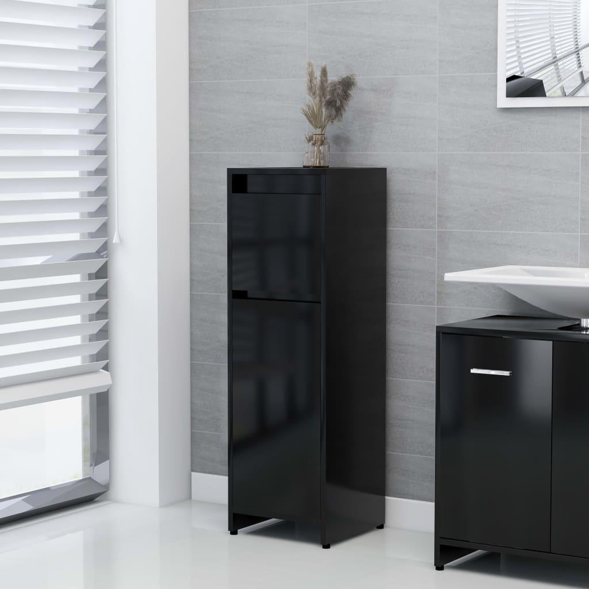 Voir la diapositive 1 : VIDAXL Armoire de salle de bain Noir 30x30x95 cm Bois d'ingenierie