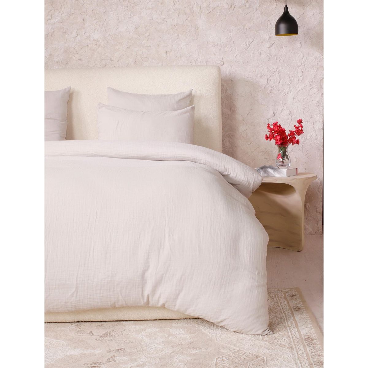 Les Ateliers du Linge Parure De Couette 3 Pcs 260x240 100% Gaze De Coton Lavé Ecru Naturel