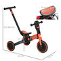 Voir la diapositive 3 : HOMCOM Tricycle enfant évolutif 4 en 1 - tricycle à pousser, tricycle simple, draisienne, vélo - canne  télescopique - guidon pliable - alu. rouge PP noir