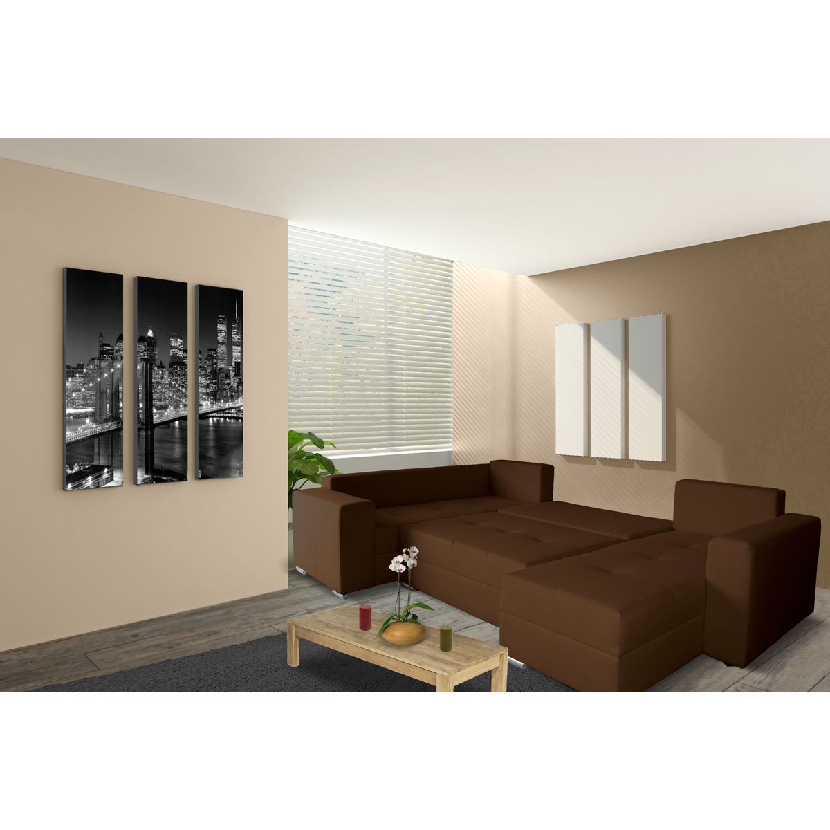 Canapé d'angle gauche convertible + coffre OCEAN