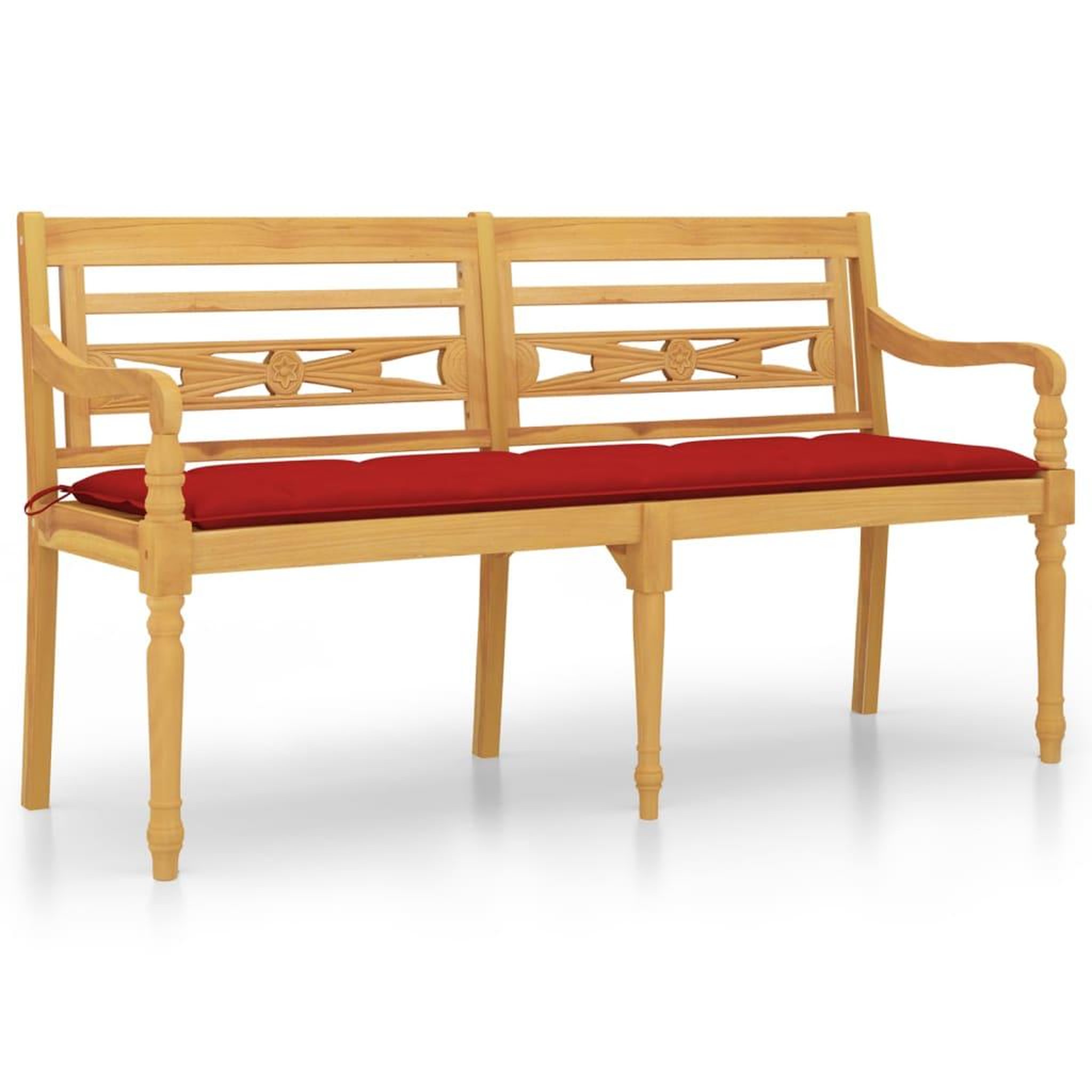Voir la diapositive 2 : VIDAXL Banc Batavia avec coussin rouge 150 cm Bois de teck massif
