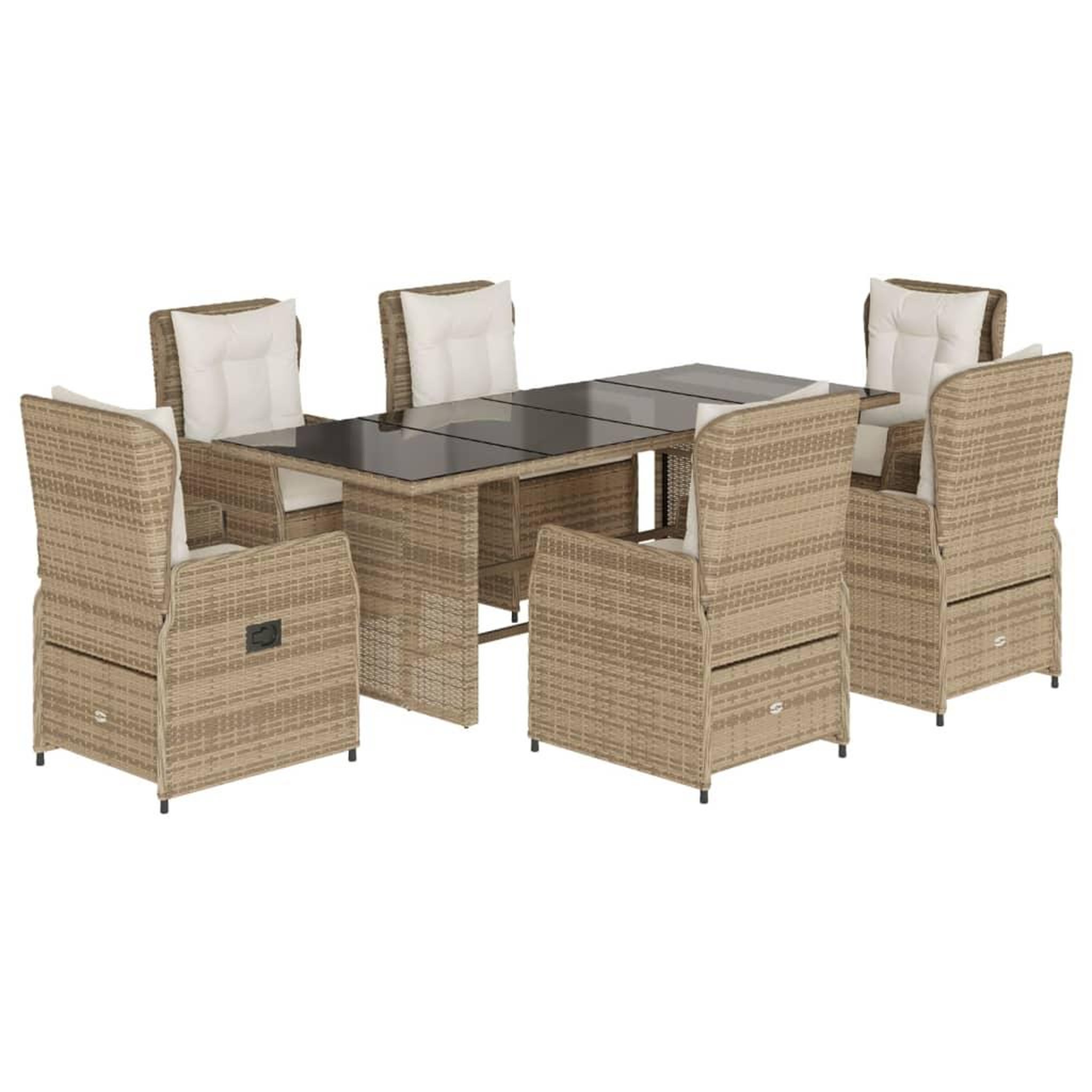 Voir la diapositive 2 : VIDAXL Ensemble a manger de jardin et coussins 7 pcs beige poly rotin