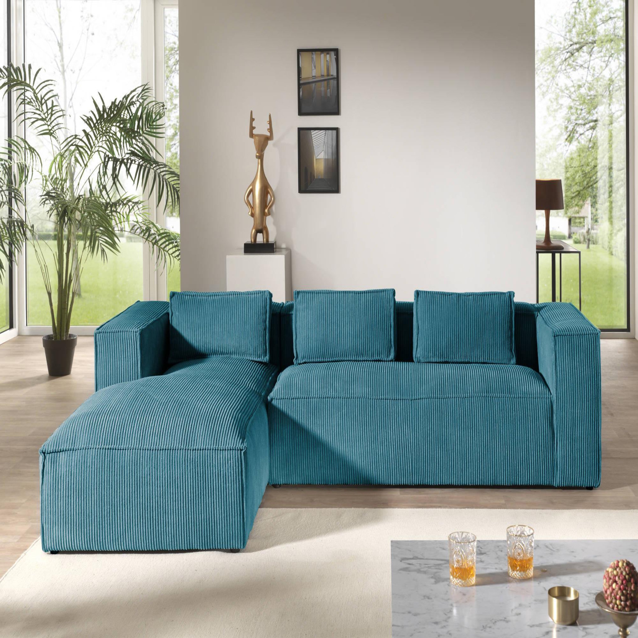Voir la diapositive 5 : LISA DESIGN Stella - canapé d'angle - en velours côtelé - 4 places -style contemporain - gauche