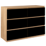 Voir la diapositive 1 : ID MARKET Commode 6 tiroirs TOMI 110 cm bois façon hêtre et noir
