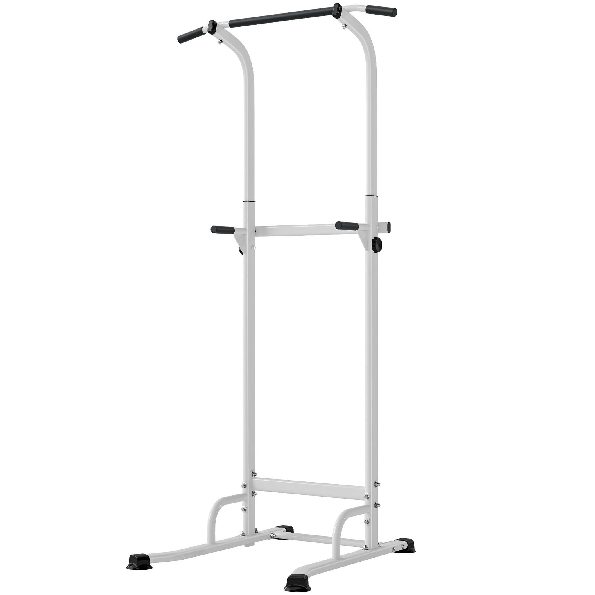 Voir la diapositive 5 : HOMCOM Station de traction et dips - barre de traction autoportante réglable h.176-227cm - acier blanc