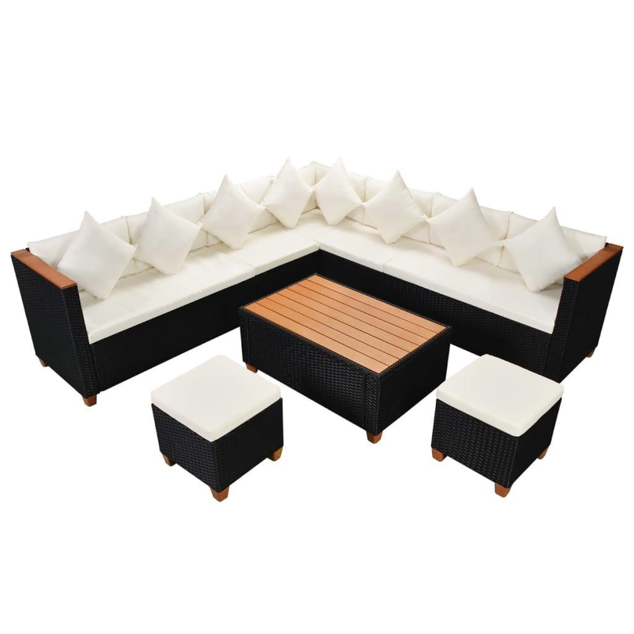 Voir la diapositive 2 : VIDAXL Salon de jardin 7 pcs avec coussins resine tressee noir