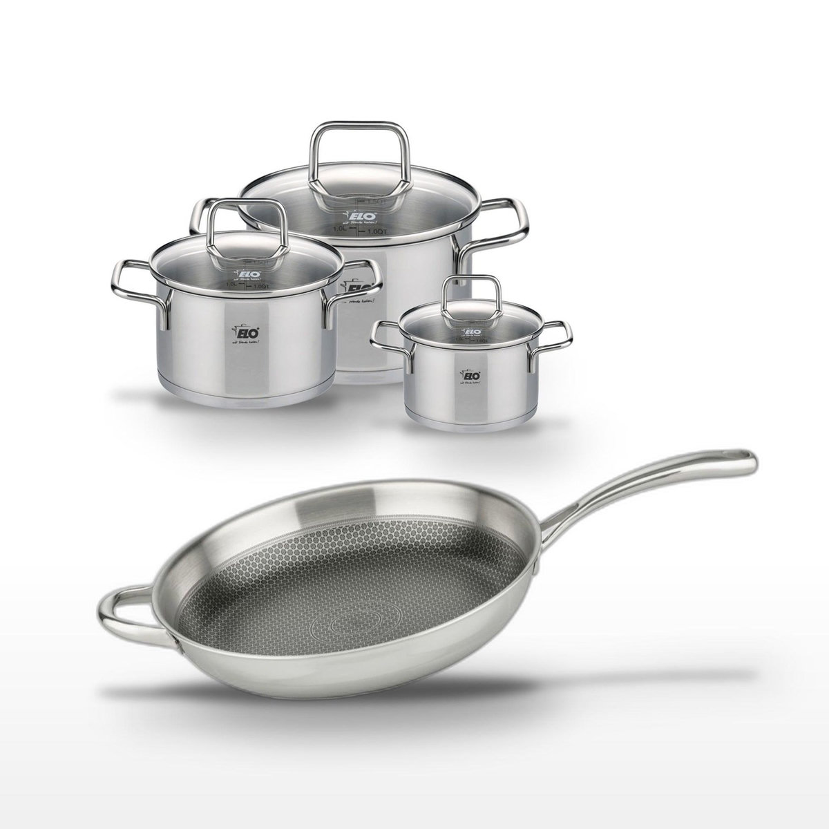 ELO Lot Poêle 32cm Elo Relief Evolution & 3 Faitouts Elo