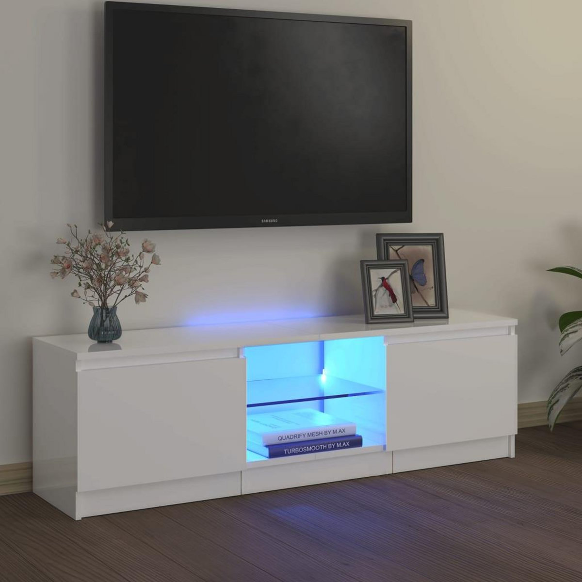 VIDAXL Meuble TV avec lumieres LED blanc brillant 120x30x35,5 cm