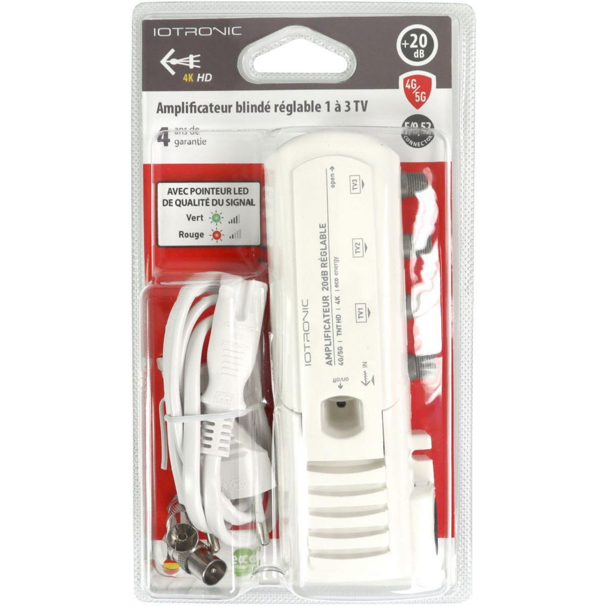 TELEVES Amplificateur TV intérieur 3 TV 20db réglable avec LED