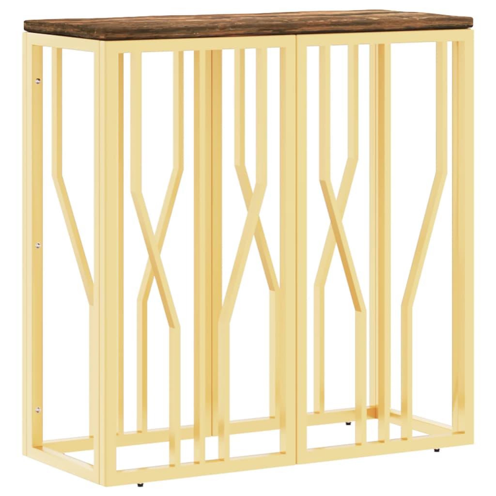 Voir la diapositive 2 : VIDAXL Table console dore acier inoxydable et bois massif recuperation