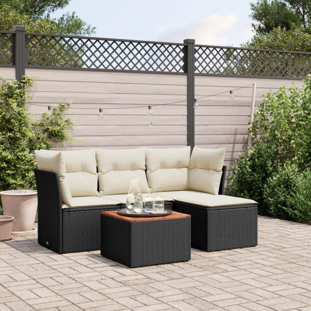 VIDAXL Salon de jardin 5 pcs avec coussins noir resine tressee