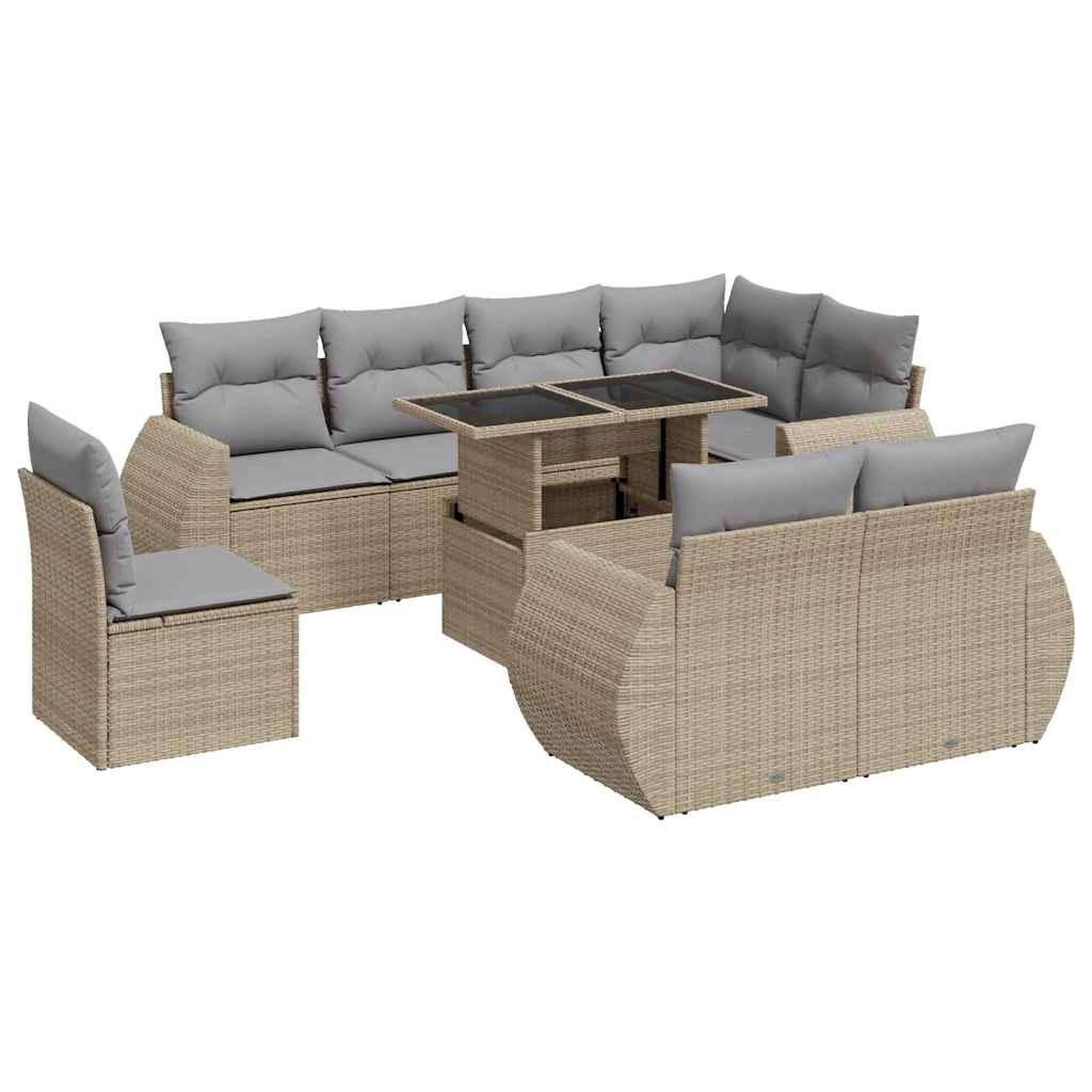 Voir la diapositive 2 : VIDAXL Salon de jardin avec coussins 9 pcs beige resine tressee