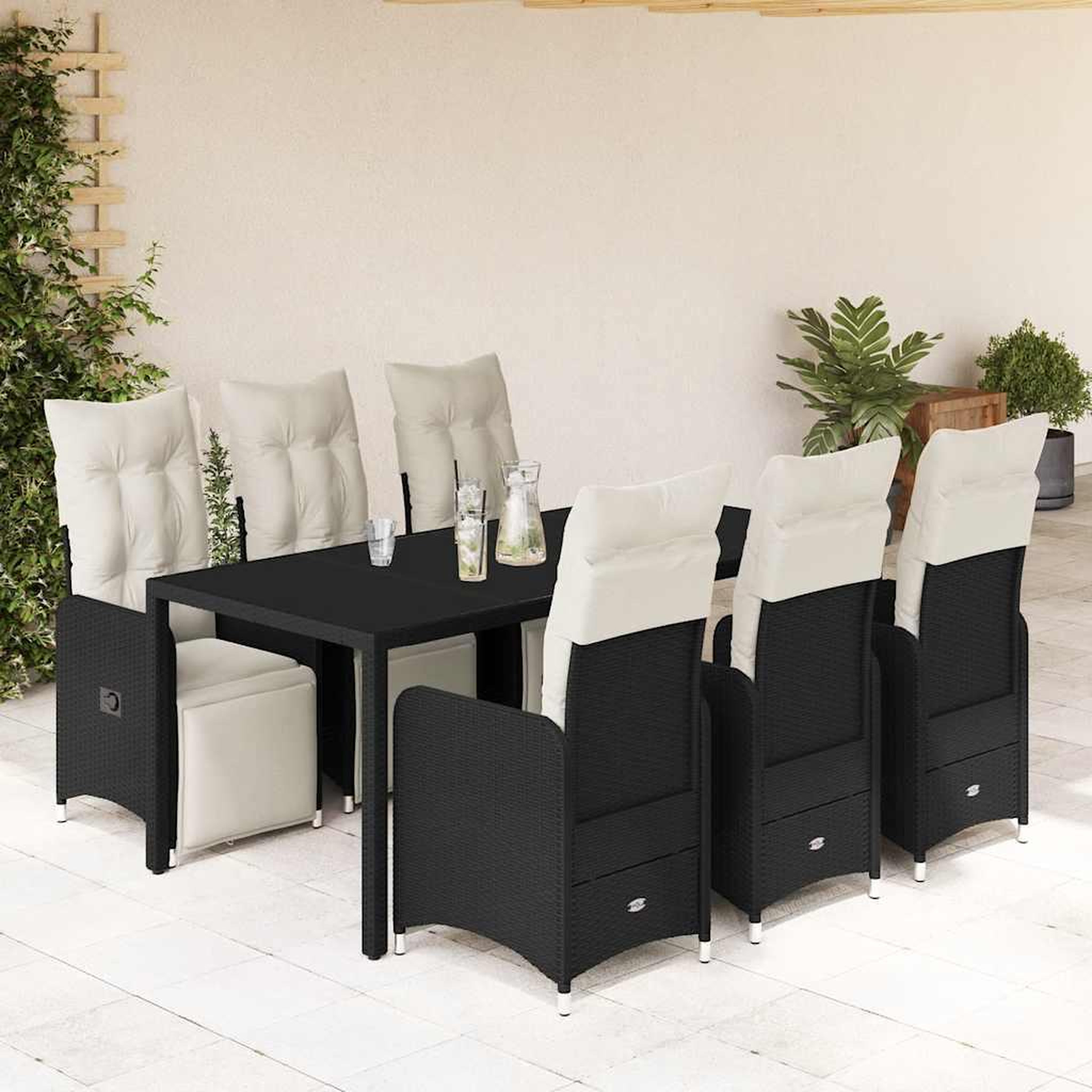 VIDAXL Ensemble de bistro de jardin 7 pcs coussins noir poly rotin