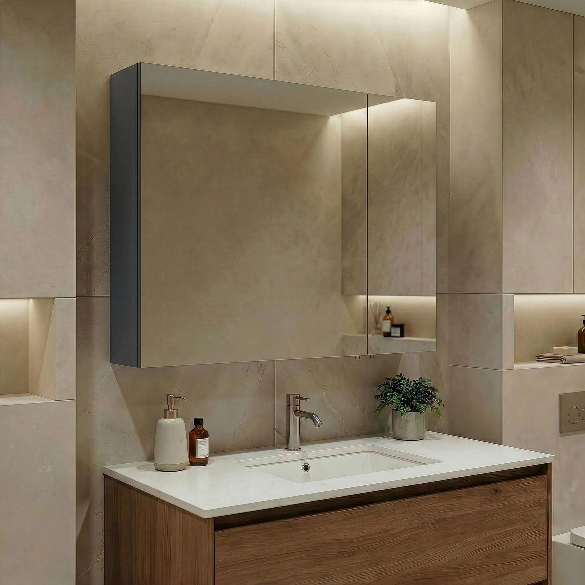 Voir la diapositive 2 : Habitat et Jardin Meuble Salle de Bain avec Miroir  Side 80  - 79 x 16 x 66 cm - Matte Anthracite