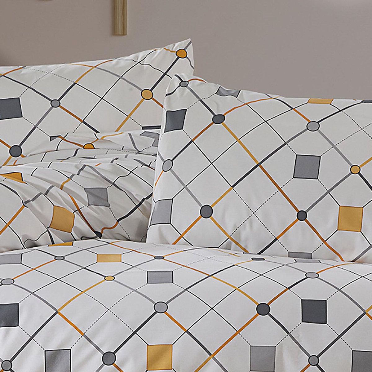 Home collection Parure housse de couette 100% coton 57 fils imprimé Angula