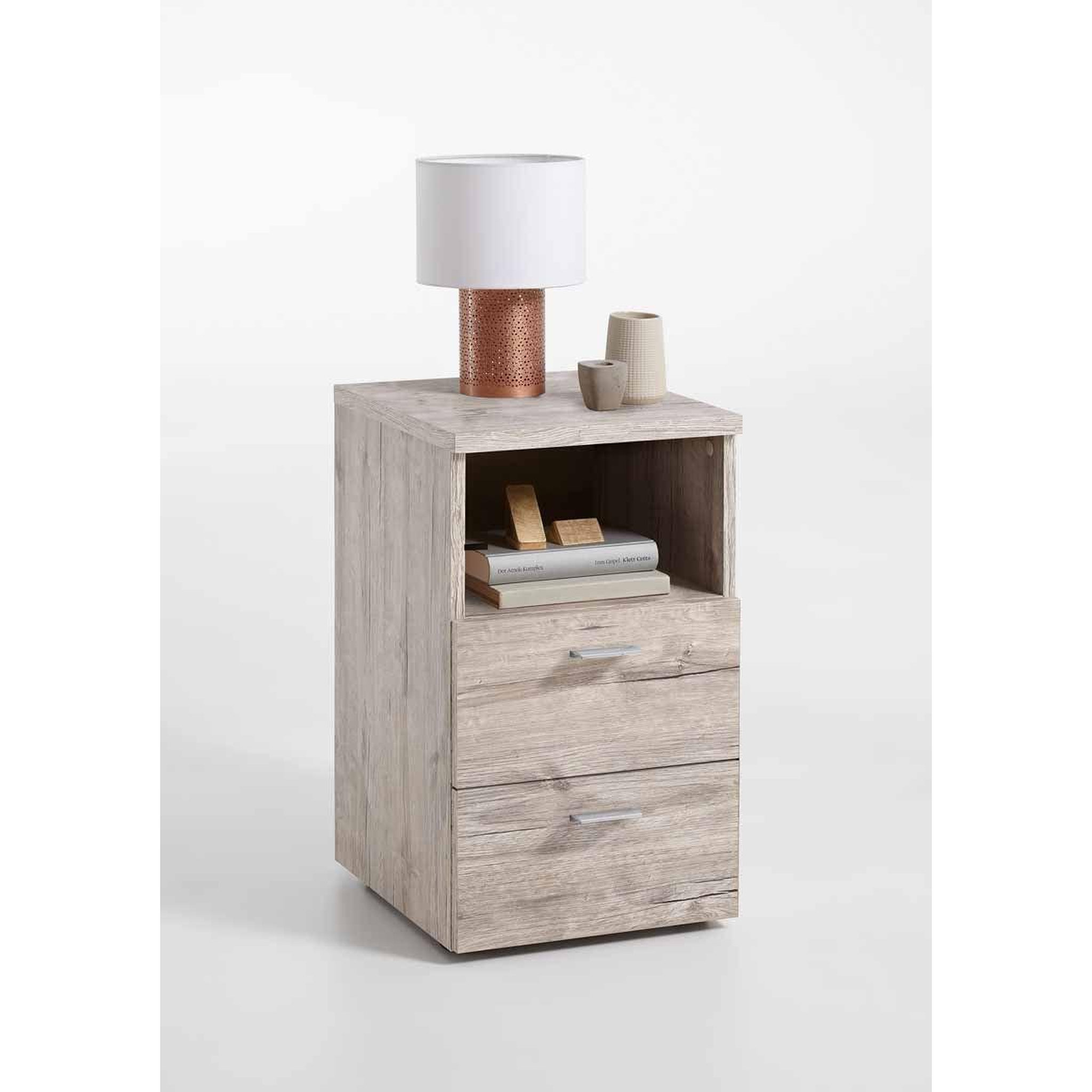 Voir la diapositive 2 : Paris Prix Table de chevet 2 tiroirs  macom  61cm chêne sable