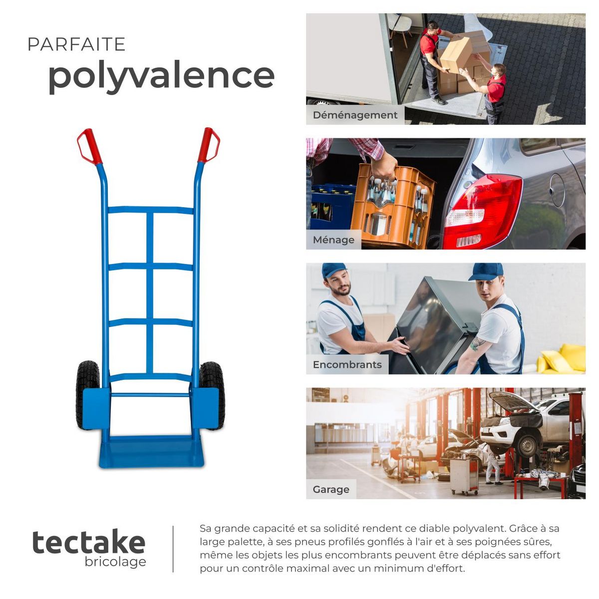 tectake Diable rigide avec châssis en acier bleu