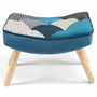 Voir la diapositive 5 : ID MARKET Fauteuil scandinave IVAR avec repose pieds en tissu patchwork et velours bleu