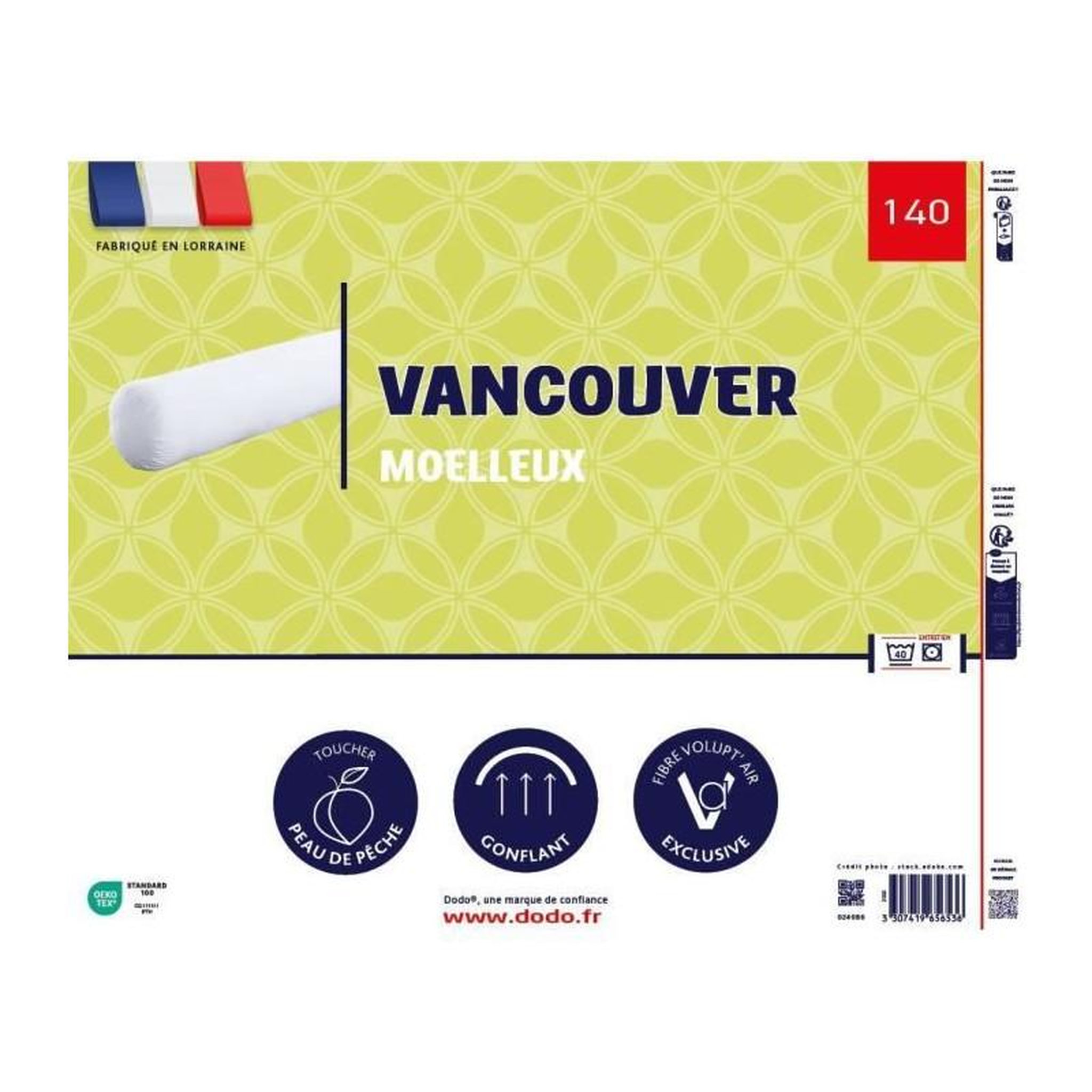 Voir la diapositive 2 : DODO Traversin VANCOUVER 140 cm - 100% Polyester - DODO