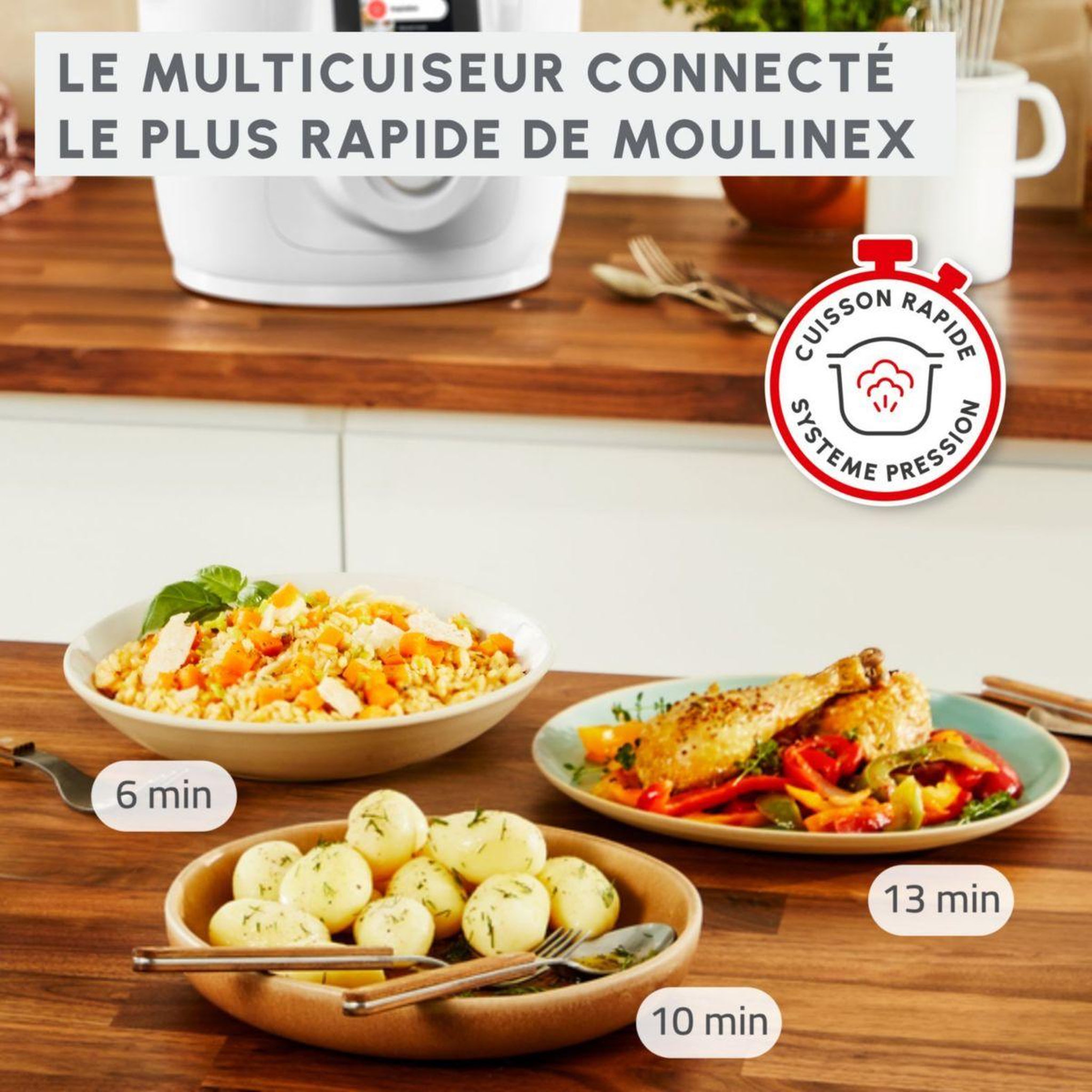 Voir la diapositive 4 : MOULINEX Cookeo YY5855FB Cookeo connecté WiFi 9-en-1 Blanc, 6 L - 150 recettes + couvercle Extra Crisp