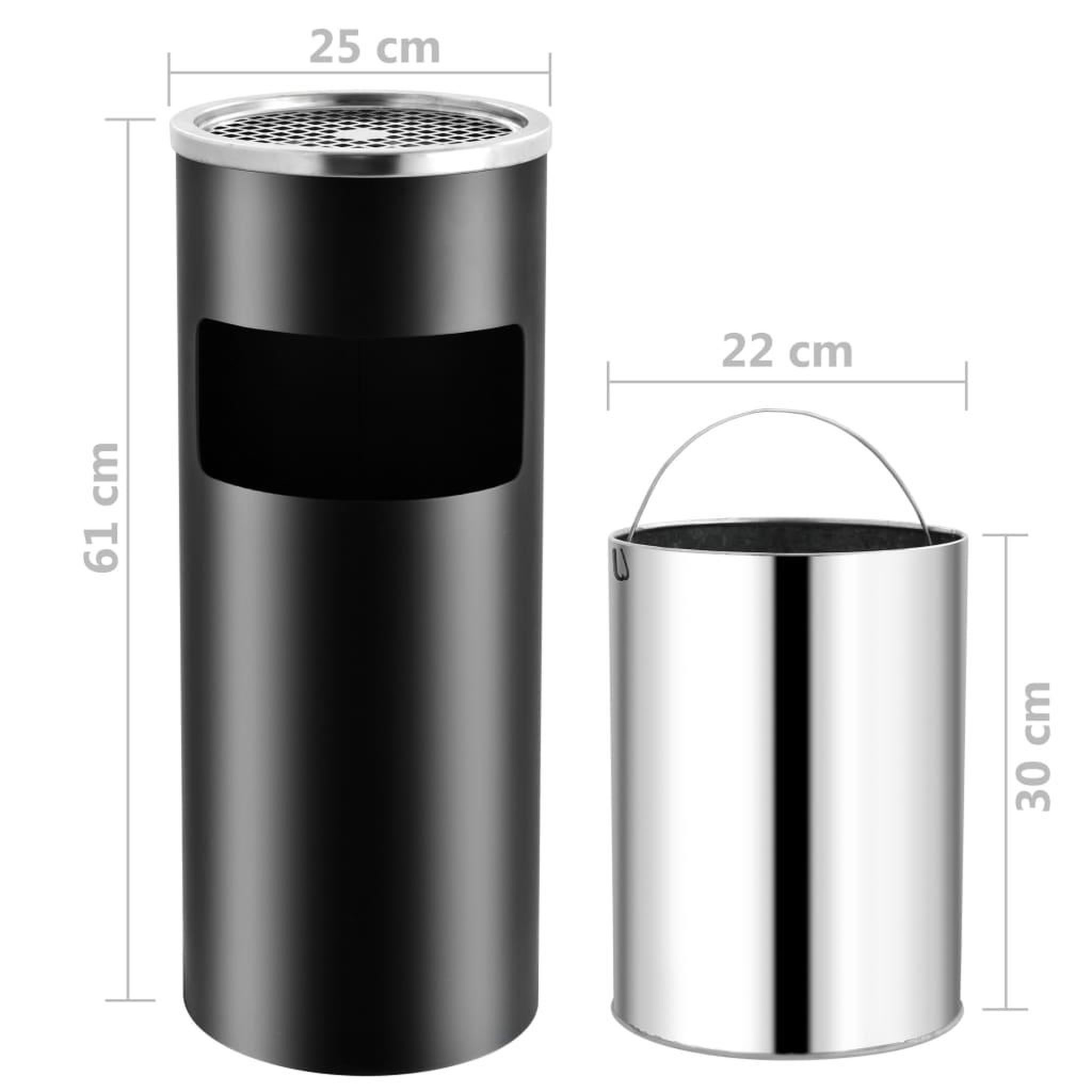 Voir la diapositive 6 : VIDAXL Poubelle a cendrier d'hotel 30 L Acier Noir