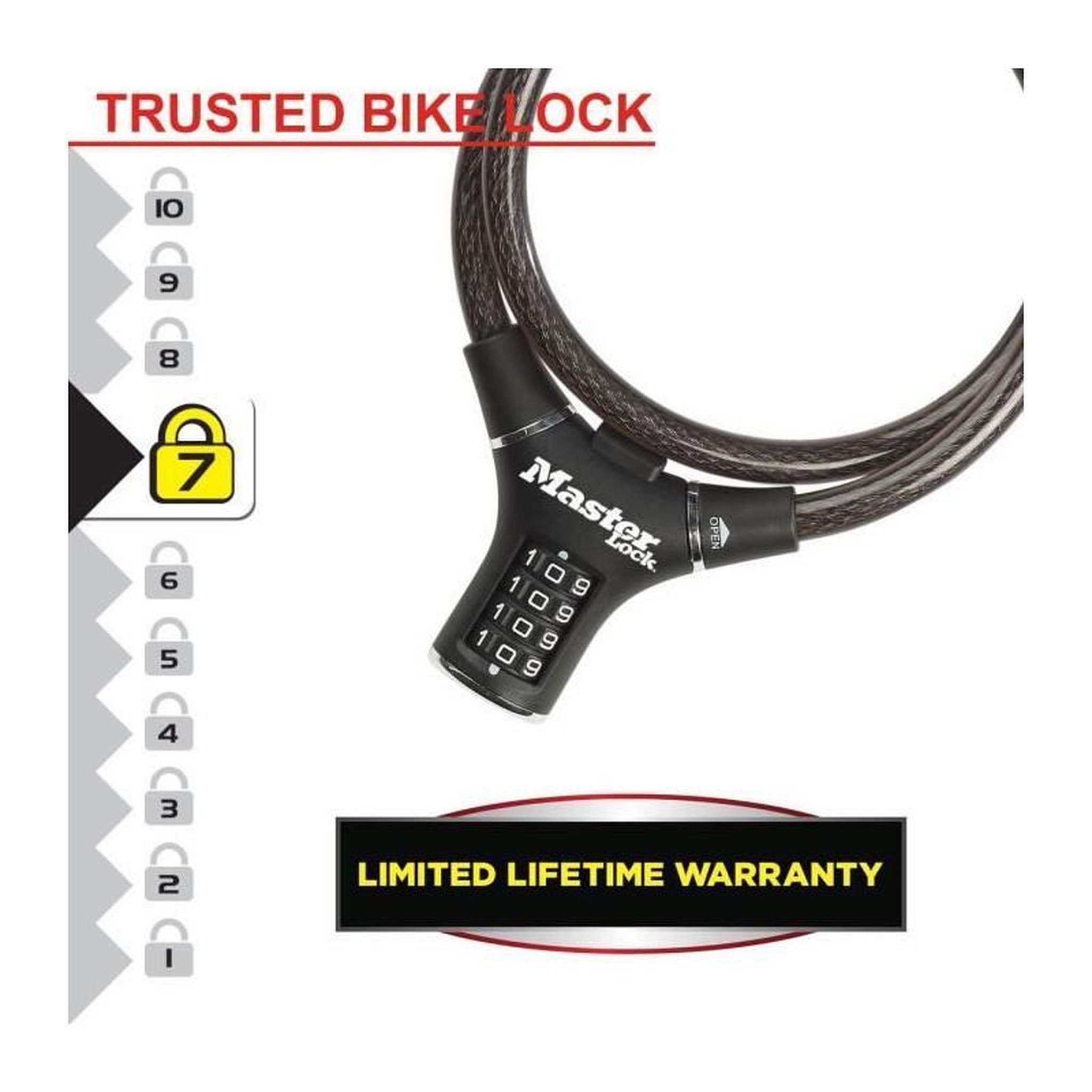 Voir la diapositive 2 : Master lock Antivol Vélo - MASTER LOCK - 8229EURDPRO - 90 cm de câble - Noir - Acier torsadé