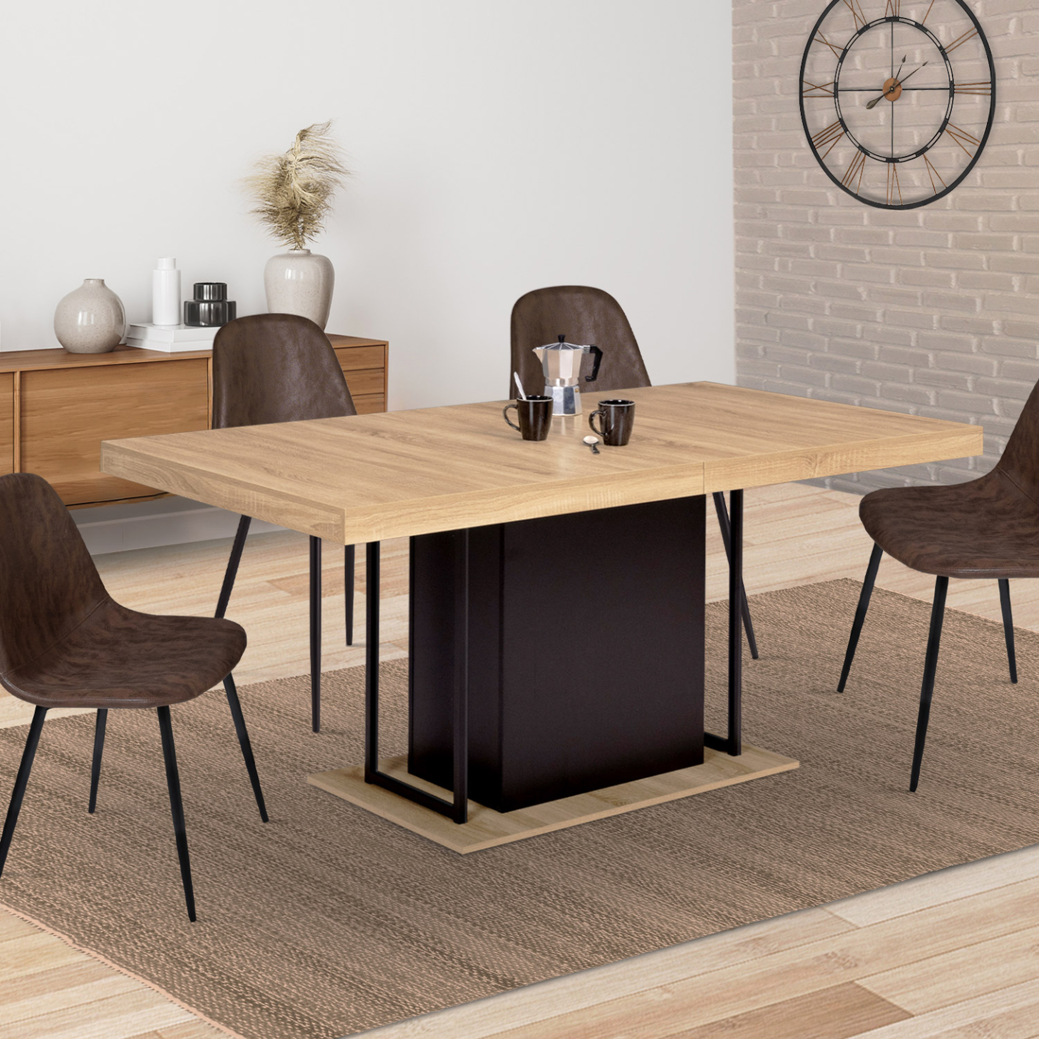 Voir la diapositive 4 : ID MARKET Table à manger extensible rectangle ugo 6-10 personnes bois façon hêtre et noir 160-200 cm