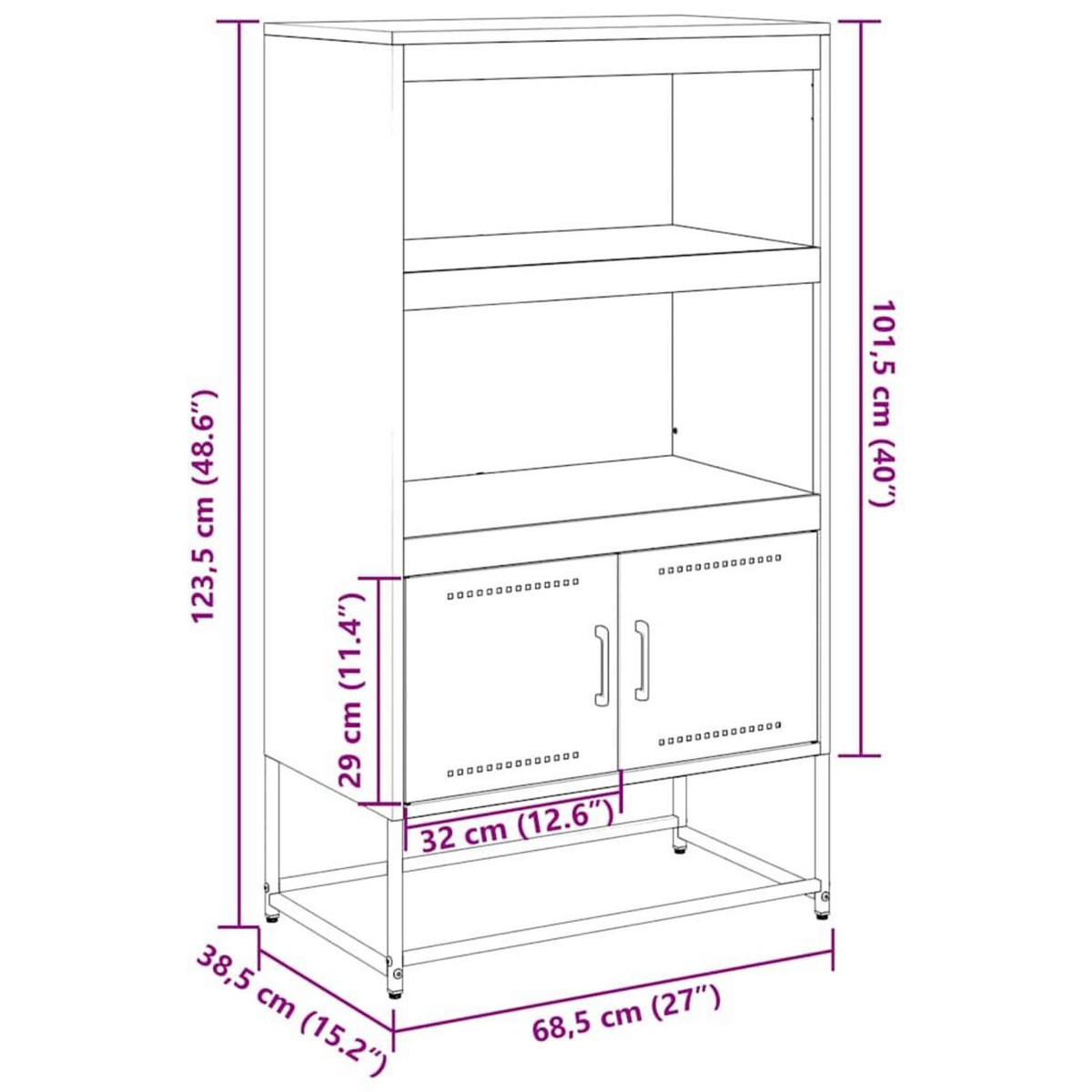 VIDAXL Buffet haut rose 68,5x38,5x123,5 cm acier