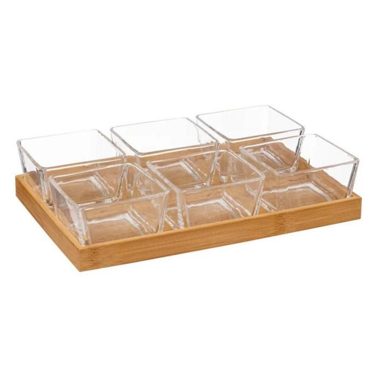 SECRET DE GOURMET Service Apéritif 7 Pièces  Bambou  28cm Transparent