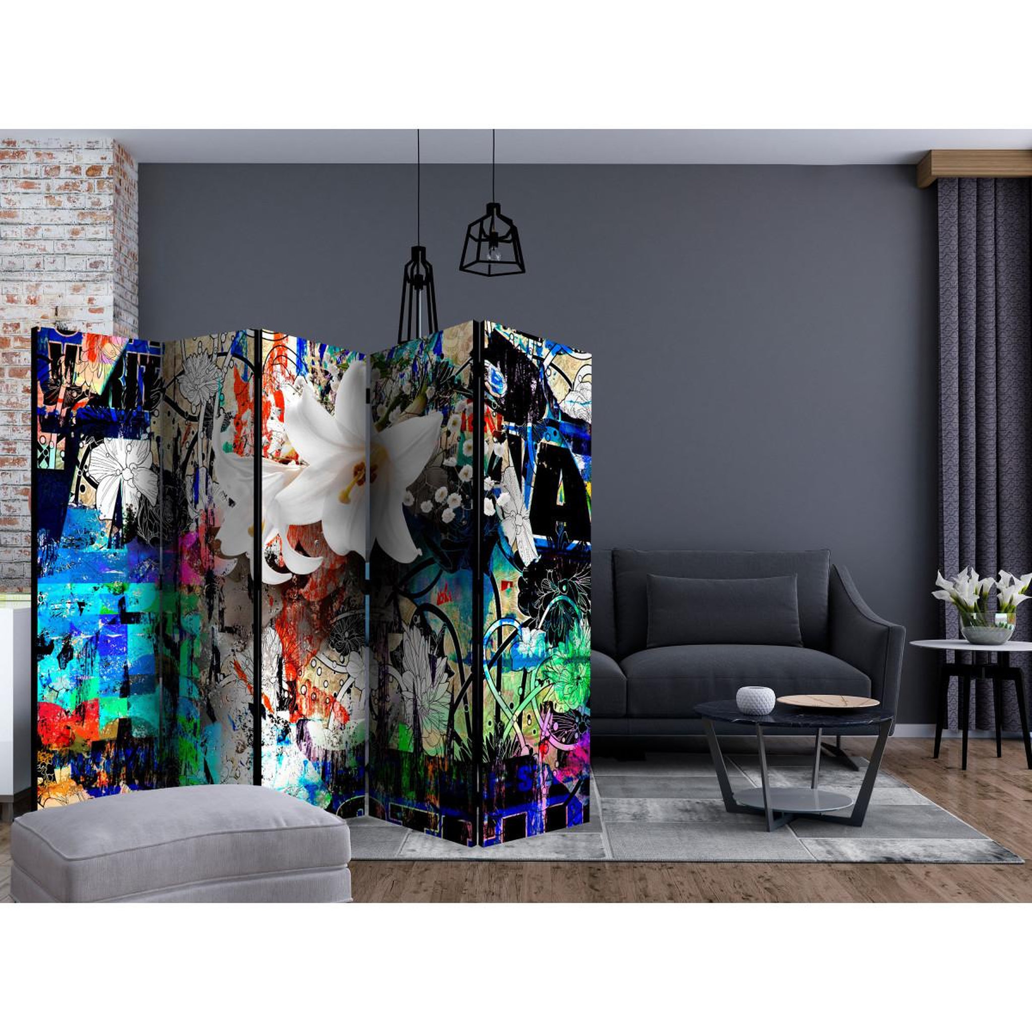 Voir la diapositive 2 : Paris Prix Paravent 5 volets  urban lily  172x225cm