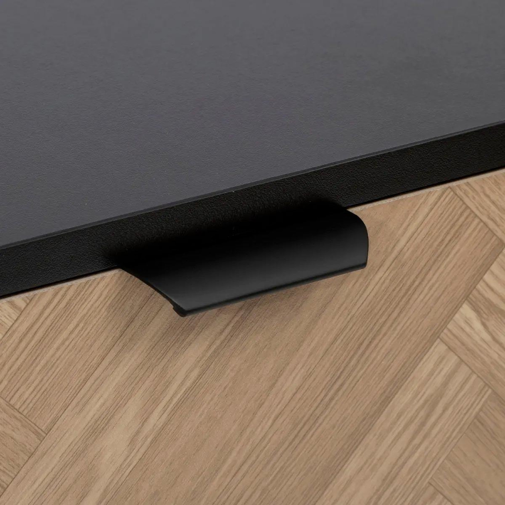 Voir la diapositive 4 : FIVE Buffet 2 portes & 3 tiroirs  chevrons  160cm naturel & noir