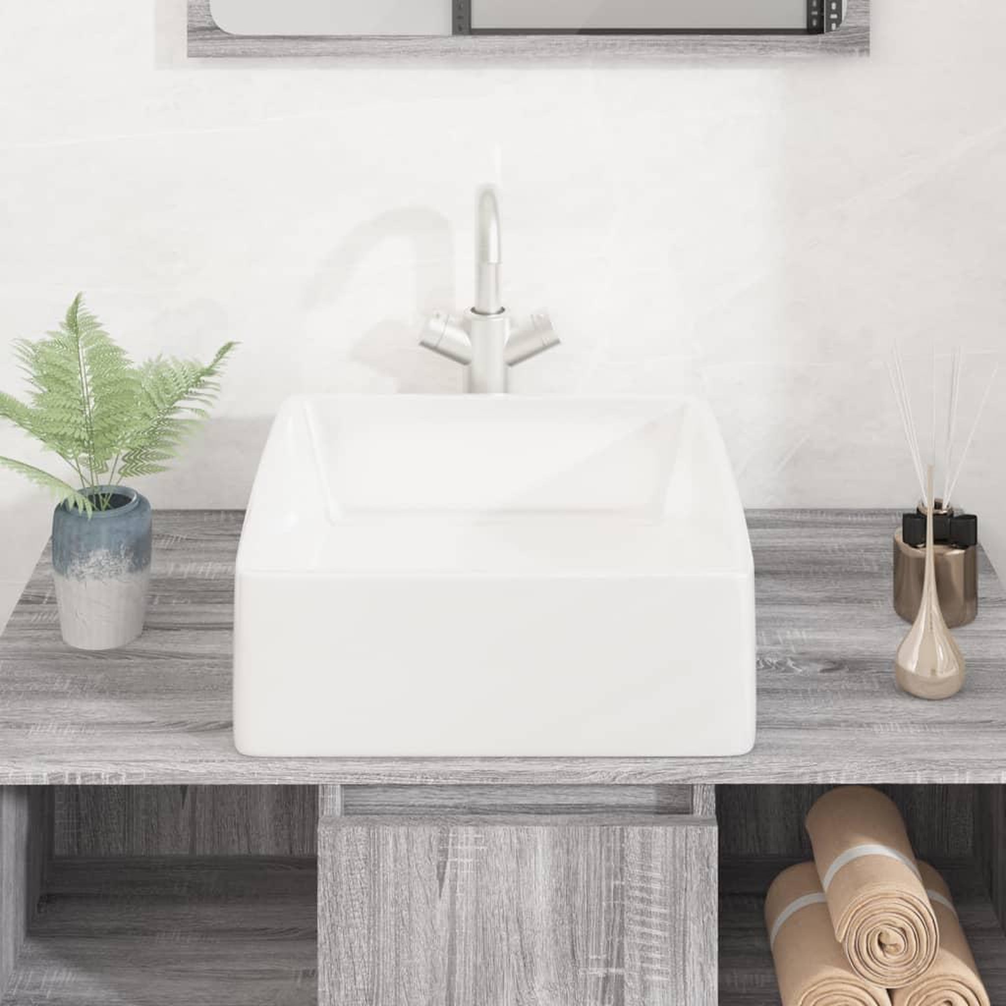 Voir la diapositive 3 : VIDAXL Lavabo blanc 37x37x13 cm ceramique carre