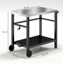 Voir la diapositive 3 : OUTSUNNY Desserte jardin - chariot pour plancha barbecue - étagère, 4 + 1 crochets - métal gris plateau acier inox