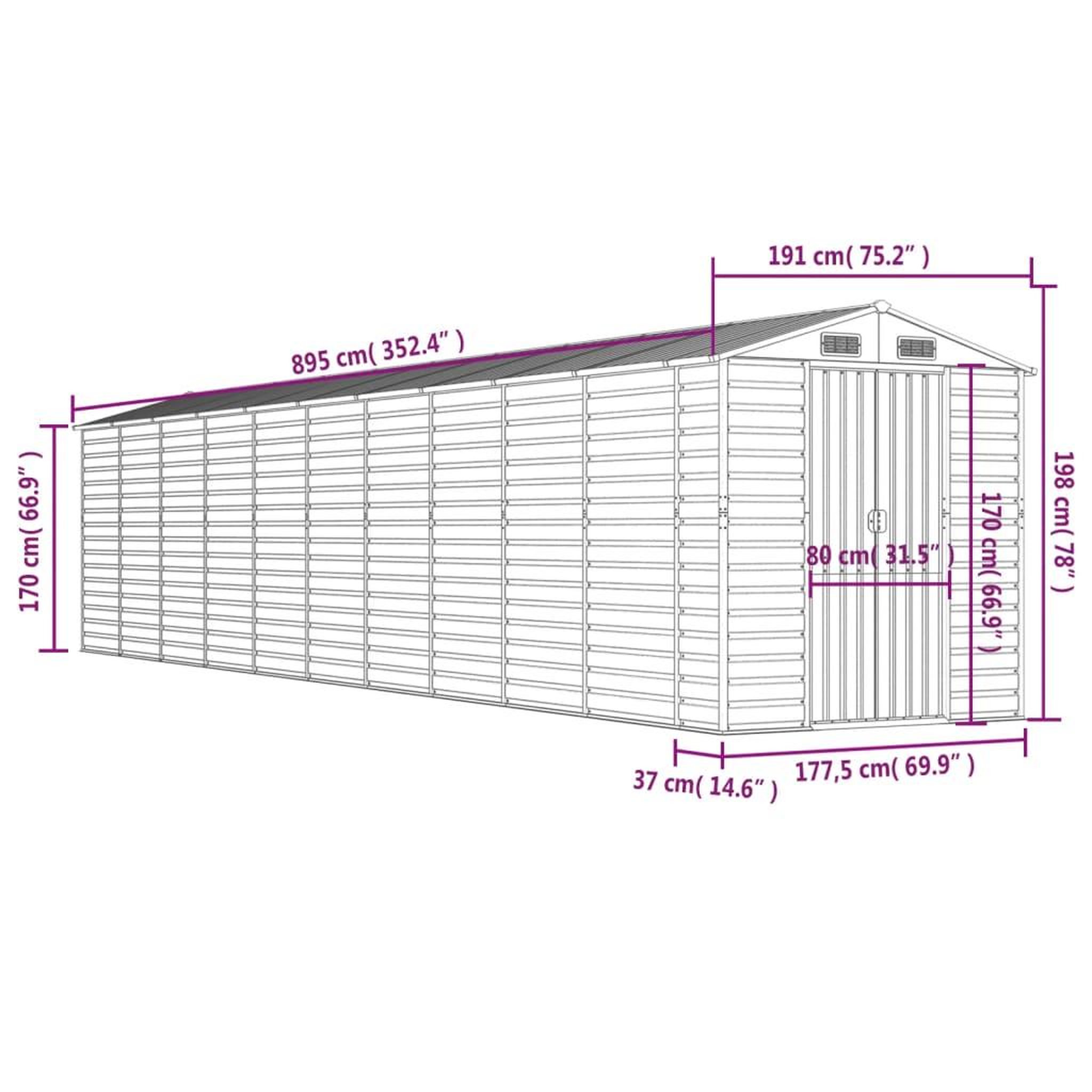 Voir la diapositive 6 : VIDAXL Abri de jardin gris clair 191x895x198 cm acier galvanise