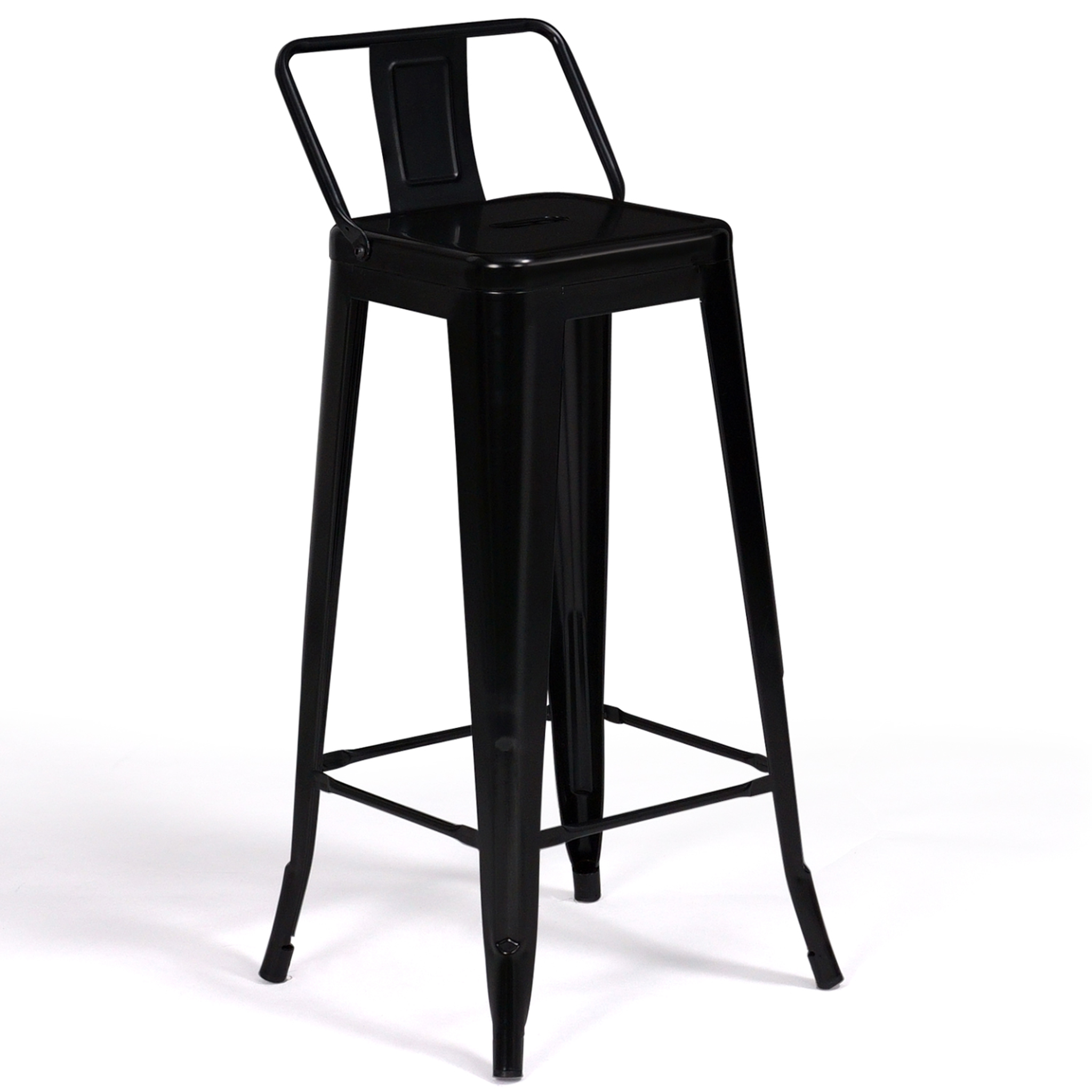Voir la diapositive 4 : ID MARKET Lot de 4 tabourets de bar leny métal noir mat et dossier aspect brut factory