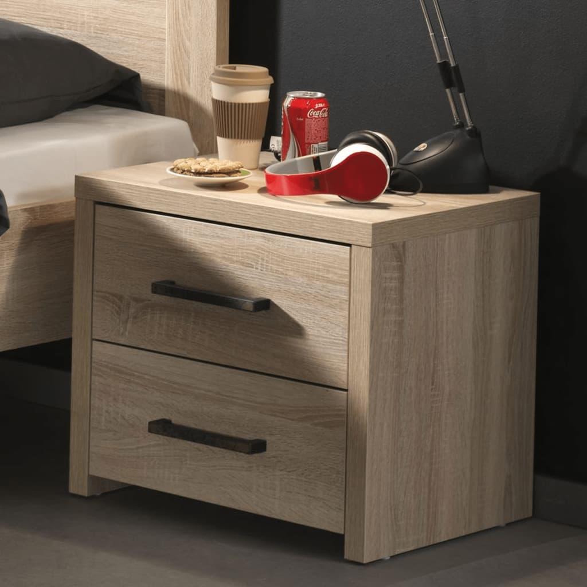 Voir la diapositive 1 : Vipack Vipack Table de chevet a 2 tiroirs Aline Chene clair