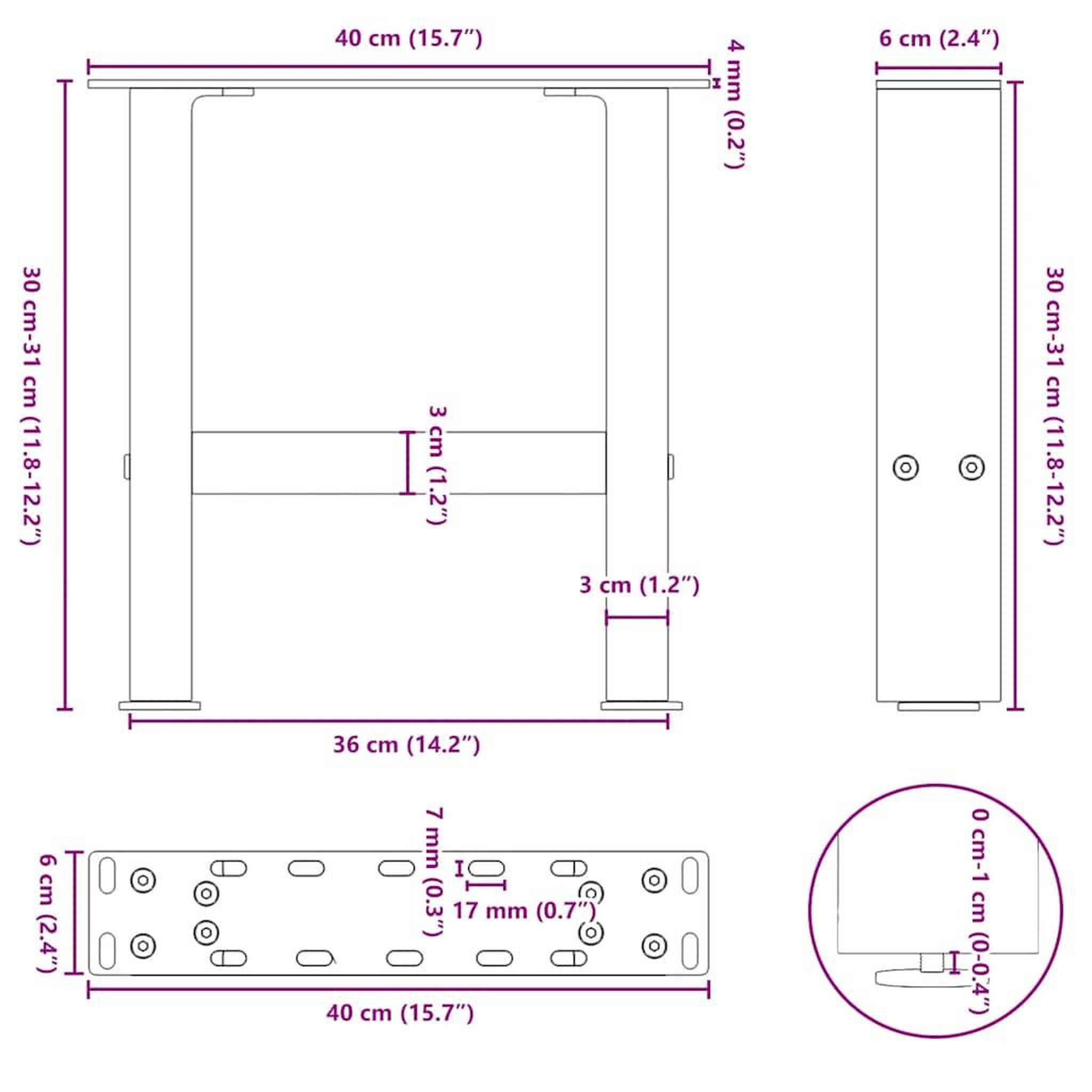 Voir la diapositive 6 : VIDAXL Pieds de table basse noir 2 pcs 40x(30-31) cm acier