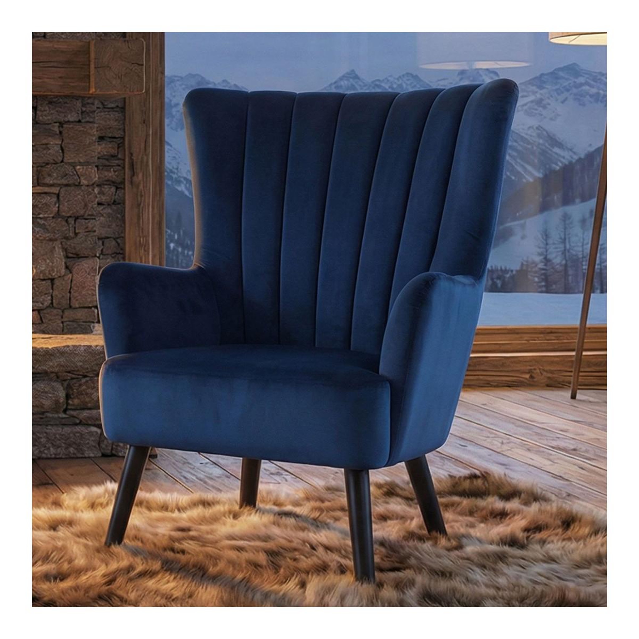 Voir la diapositive 5 : Paris Prix Fauteuil Scandinave Velours  Velvet  94cm Bleu