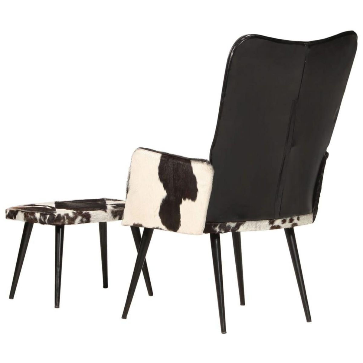 VIDAXL Chaise a oreilles avec repose-pied Noir Cuir veritable
