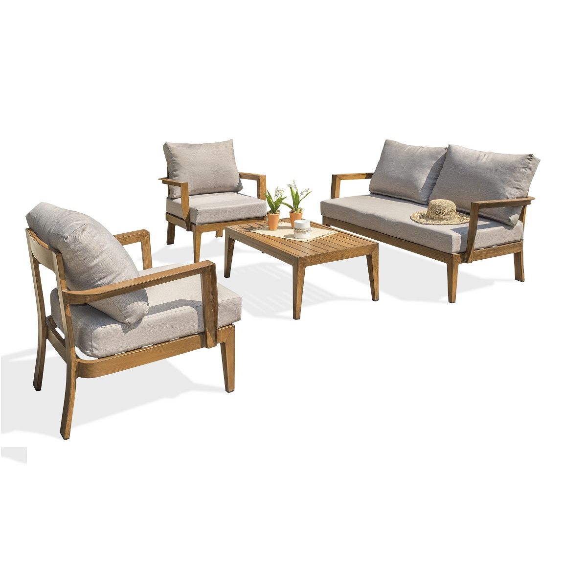 DCB GARDEN Salon bas de jardin - 4 places - Aluminium - Imitation bois - PORTOFINO S2