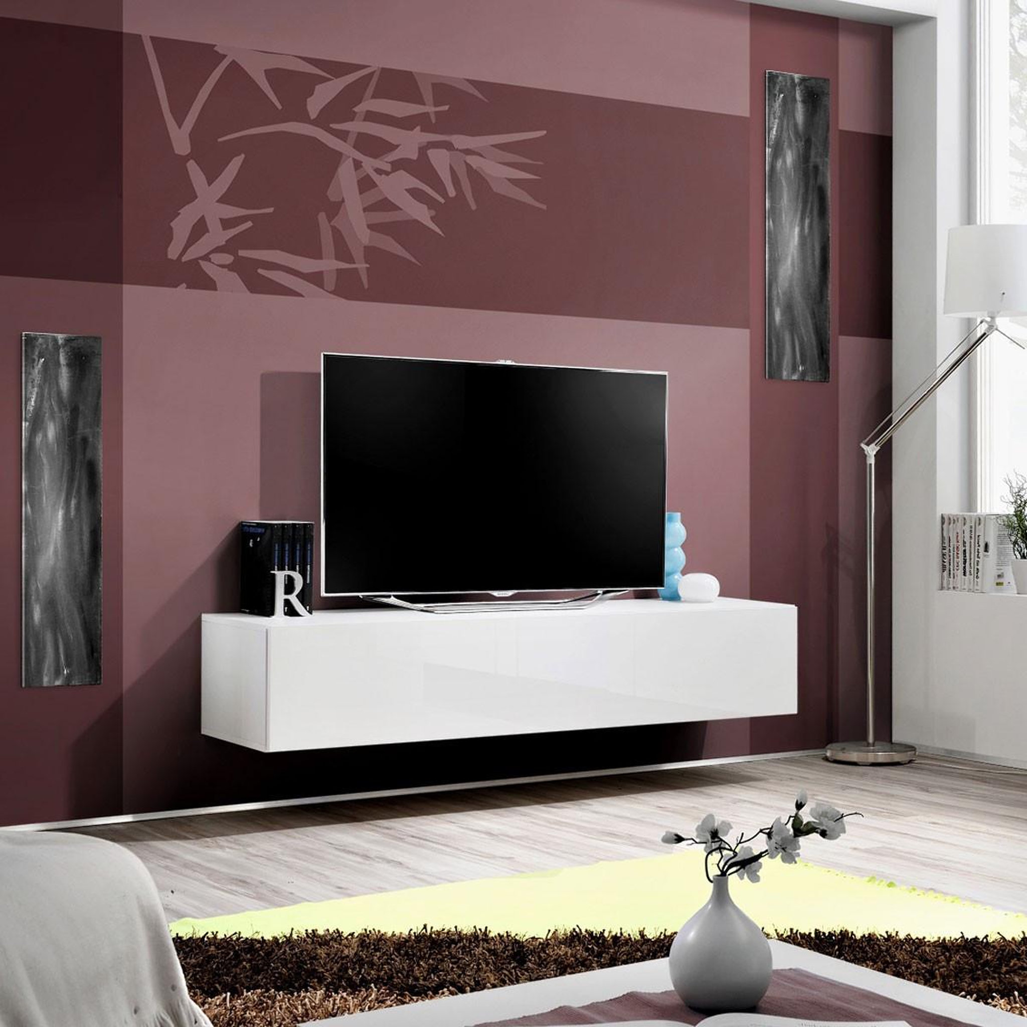 Voir la diapositive 2 : Paris Prix Meuble tv mural design  fly a2  160cm blanc