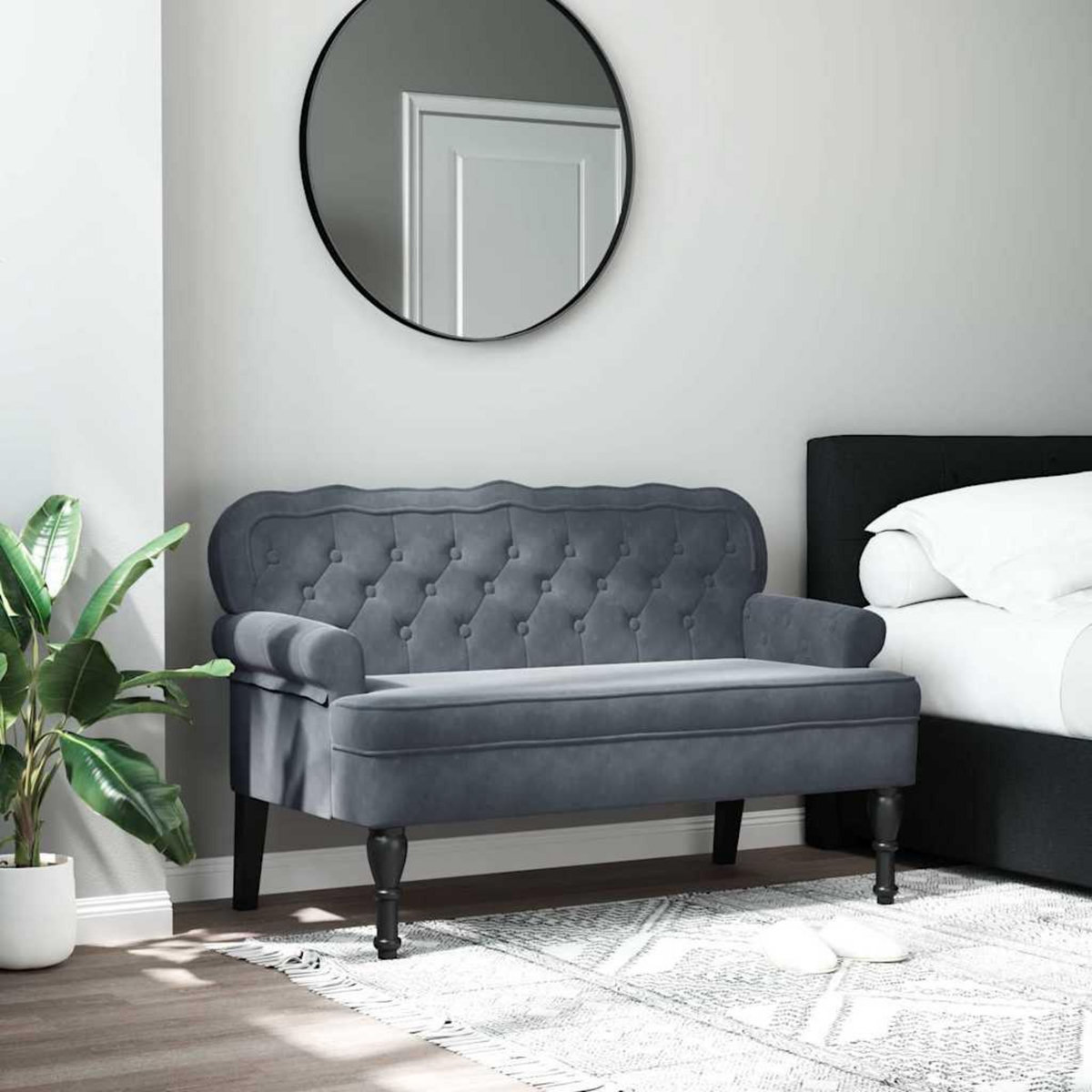 VIDAXL Banc avec dossier gris fonce 119,5x64,5x75 cm velours