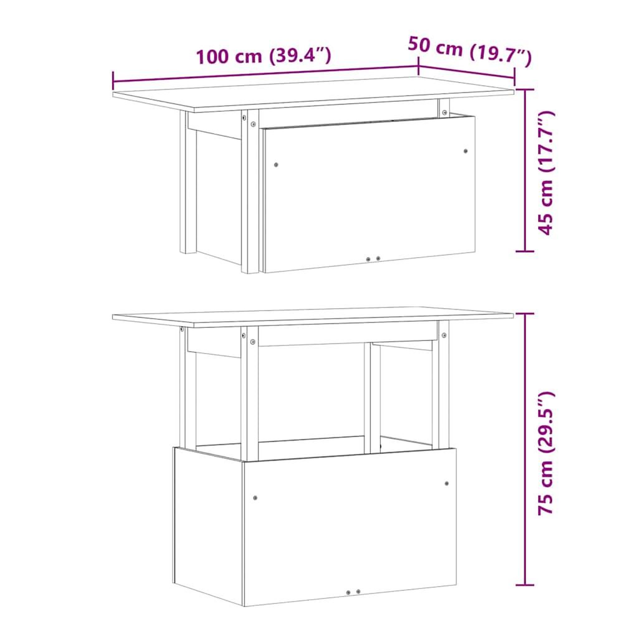 Voir la diapositive 6 : VIDAXL Table de jardin 100x50x75 cm bois de pin impregne