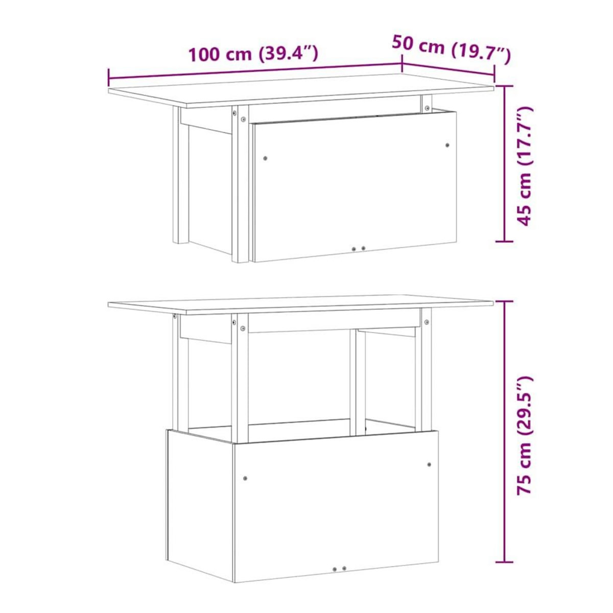 VIDAXL Table de jardin 100x50x75 cm bois de pin impregne