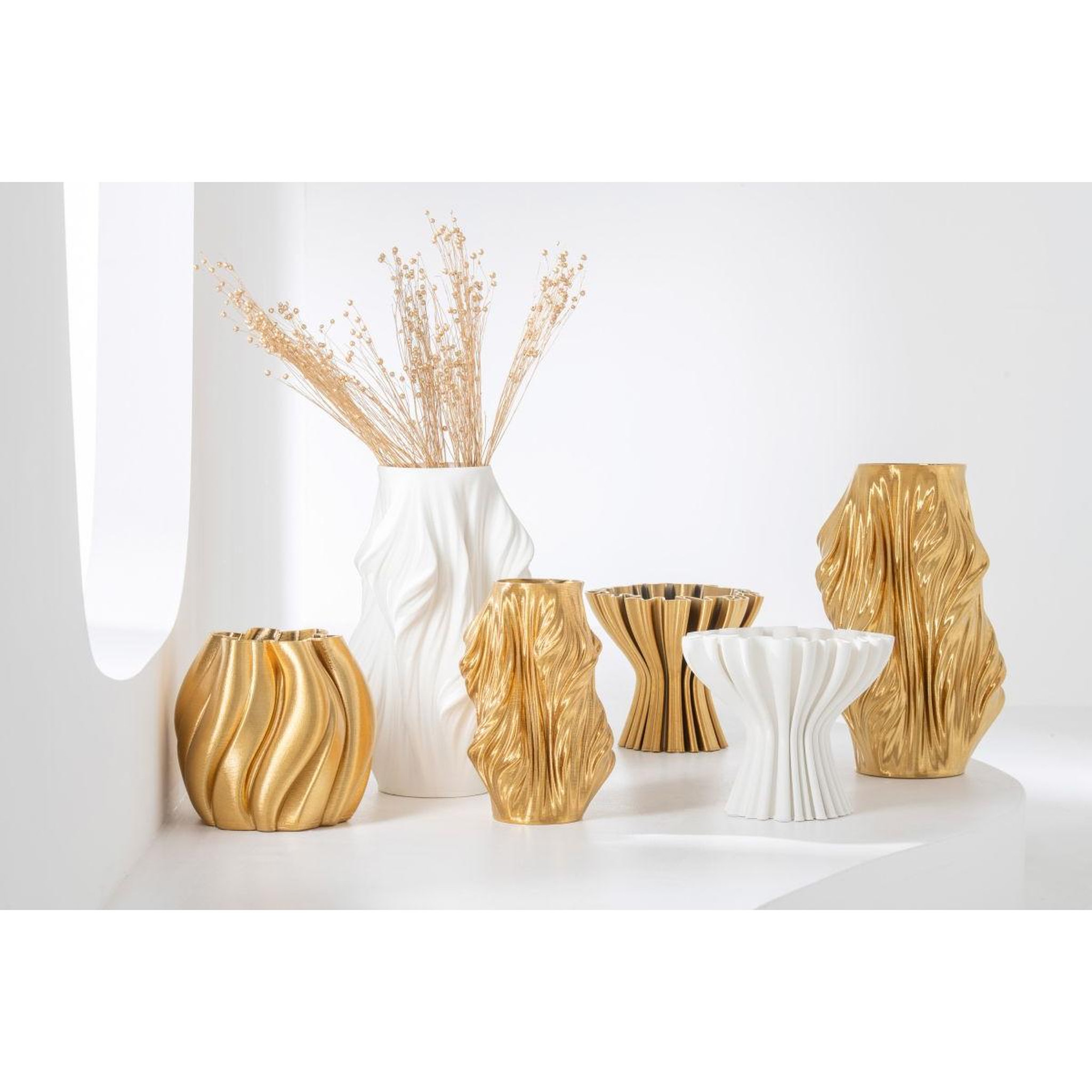 Voir la diapositive 2 : J-LINE Vase design en porcelaine  impression 3d  25cm blanc
