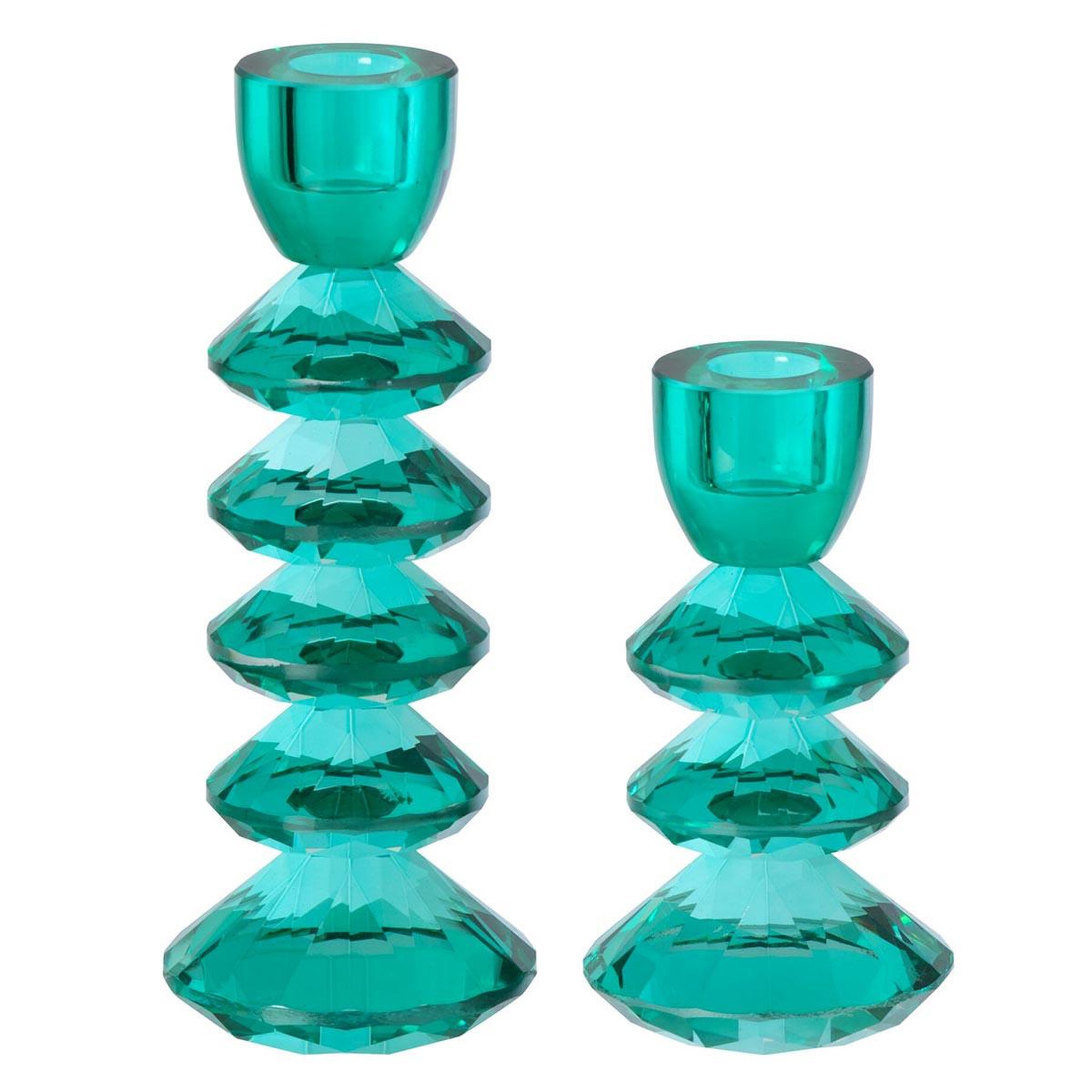 J-LINE Lot de 2 bougeoirs en verre  brahim  21cm turquoise